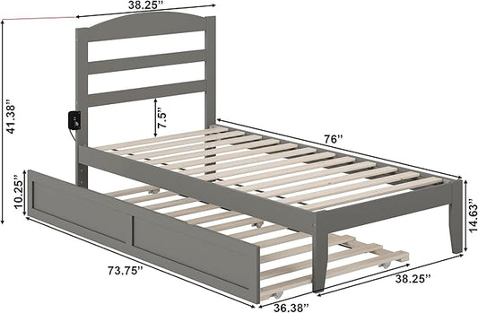 AFI, Warren Twin Platform Bed with Twin Trundle, Grey