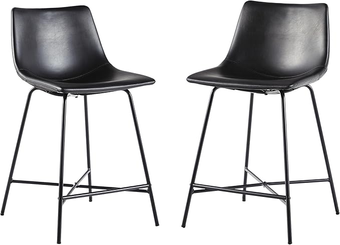 Walker Edison Xuma Modern Faux Leather Armless Low Back Counter Stool, Set of 2, Black
