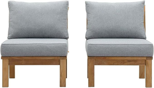 Modway EEI-1821-NAT-GRY-SET Marina Premium Grade A Teak Wood Outdoor Patio Armless Chairs-Set of 2, Natural Gray