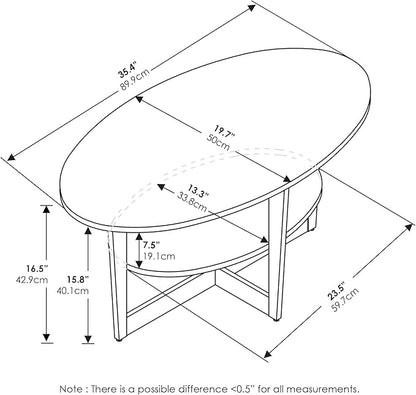 Furinno Jaya Oval Coffee Table, 35.43 (W) x 16.49 (H) x 19.69 (D) inches, White