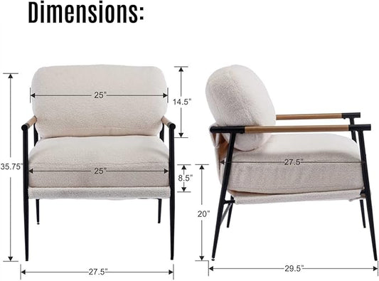 LukeAlon Mid Century Sherpa Accent Chairs Set of 2, Ultra Soft Living Room Chairs with Metal Legs Modern Armchairs Lounge Chairs Upholstered Comfy Leisure Chairs for Bedroom Reception Area, White