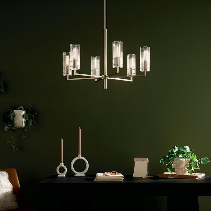 KICHLER Velestino 30.25" 6 Light Chandelier in Champagne Bronze, for Foyer, Dining Room, Living Room, Bedroom, (21.25" x 30.25") 52679CPZ