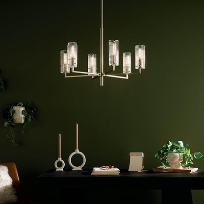 KICHLER Velestino 30.25" 6 Light Chandelier in Champagne Bronze, for Foyer, Dining Room, Living Room, Bedroom, (21.25" x 30.25") 52679CPZ