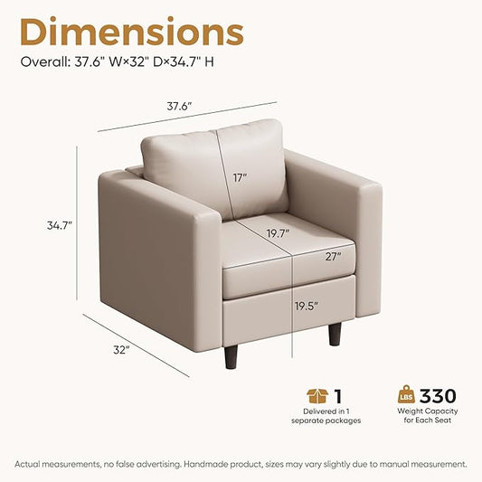 ABCASA Faux Leather Oversized Accent Chair with Storage Deep Seat Single Sofa Large Reading Armchair for Living Room Bedroom Office Whitesand Set of 2