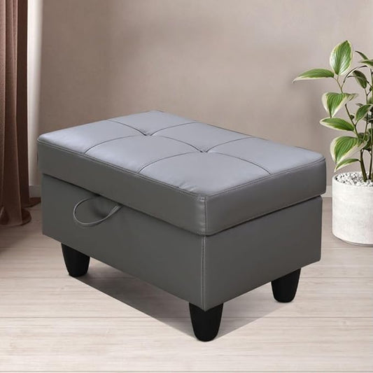 Ottoman Storage Ottoman Bench Faux Leather Footrest Footstool with Hinged Lid for Living Room, Bedroom, Entryway, Dark Grey, 28.5"X19"X17.5"