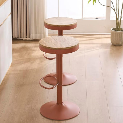 Kidol & Shellder Bar Stools Set of 2 Round Adjustable Swivel Barstools Modern Backless Bar Chairs Wooden Seat Counter Height Stools Armless for Kitchen Island, Cafe, Dining Room Terracotta