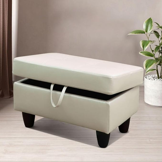 Ottoman Storage Ottoman Bench Faux Leather Footrest Footstool with Hinged Lid for Living Room, Bedroom, Entryway, Pearl White, 28.5"X19"X17.5"