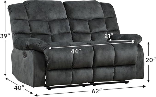 CANMOV Manual Loveseat Recliner, 2 Seat Recliner Sofa Chair with Armrest and Overstuffed Backrest, Couch Set for Living Room, Bedroom, Office, Grey