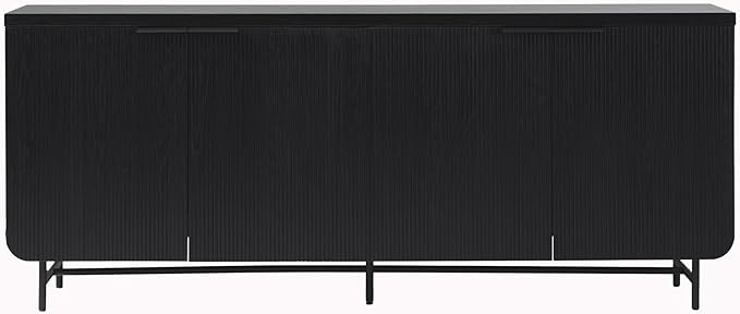 Walker Edison Reema Fluted 4-Door Kitchen Sideboard Buffet Console, 69 Inch, Black