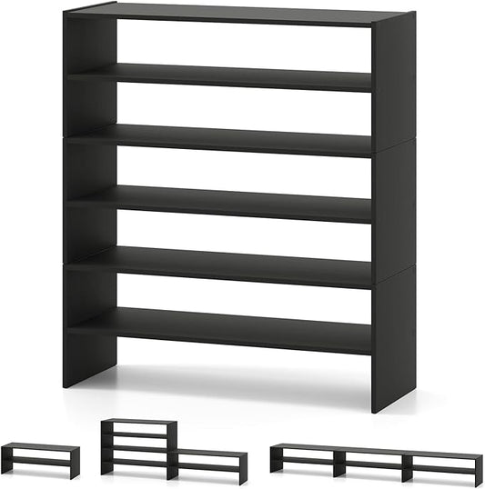 COSTWAY 6-Tier Shoe Rack, Extra Wide Shoe Shelf Organizer with Stackable Design, 31" Freestanding Adjustable Storage Shoe Stand for Small Space Entryway Hallway Closet (1,Black)
