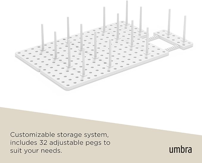 Umbra Peggy Kitchen Cupboard, Shelf and Drawer Organizer Tray - Adjustable Storage System, White