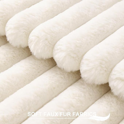 Pallene Faux Fur Plush Christmas Throw Pillow Covers 20x20 Set of 2, Luxury Soft Fluffy Striped Decorative Pillow Covers for Sofa, Couch, Living Room, Cream White
