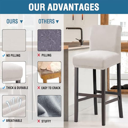 H.VERSAILTEX 100% Waterproof Bar Stool Cover Stretch Counter Stool Pub Chair Slipcover for Dining Room Removable Soft Thick Solid Fleece Fabric Bar Stool Slipcovers Set of 4, Ivory