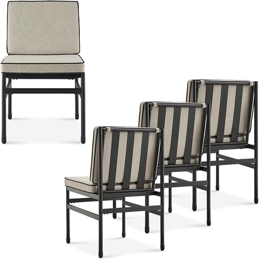 mopio Odelia Patio Chairs Set of 2, Outdoor Chair with Removable Cushions and Rust Free Metal Frame, Conversation Sets for Front Porch, Balcony, Apartments, Yard, Bistro (Dining Chair x4, Beige)