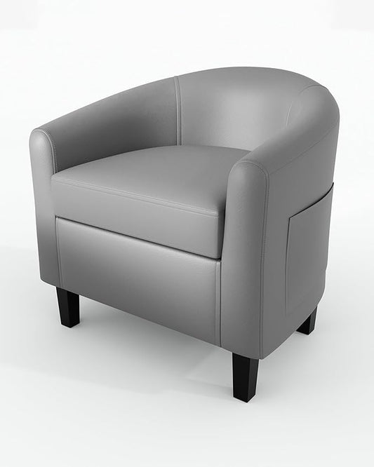 GarveeHome Accent Chairs Faux Leather Chairs Barrel Club Chairs Comfy Living Room Chairs with Sturdy Legs for Bedroom Reading Room Waiting Room(Gray)