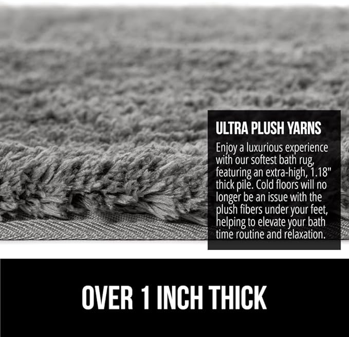 GORILLA GRIP Bathroom Rugs, 42x24, Ultra Soft Absorbent Mat, Thick Plush Bath Rug, Machine Washable, Microfiber Quick Dry, Mats for Shower, Bathtub and Floor, Home Decor Accessories, Gray