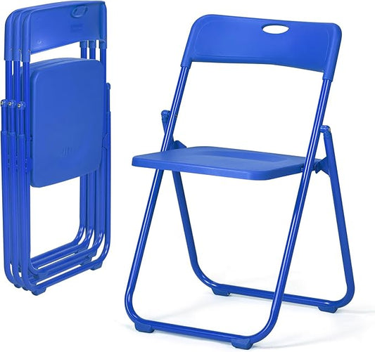 Karl home 4 Pcs Folding Chair, 300LBS Lightweight Foldable Plastic Chair, Reinforced Metal Frame Easy to Fold & Store for Indoor & Outdoor, Wedding, Party, Meeting Room, Patio and Garden, Blue