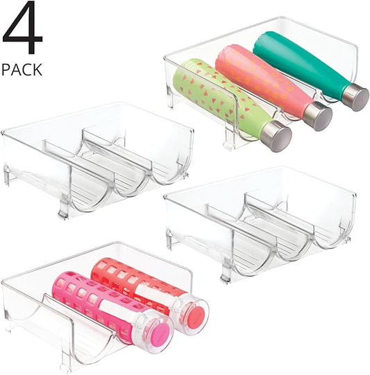 mDesign Plastic Free-Standing Stackable 3 Bottle Storage Holder Rack - Water, Wine, and Drink Organizer Shelf for Kitchen Countertop, Cabinet, Pantry, Fridge, Freezer, 4 Pack - Clear