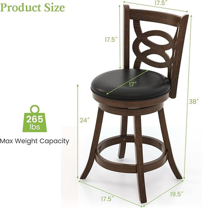 ERGOMASTER Swivel Bar-Stools Set of 2 Brown Counter Height Barstool 24 Inch Seat Bar Chair