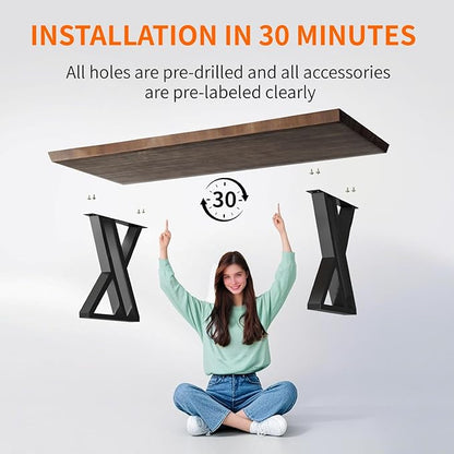 Solid Wood and Metal Modern Industrial 55 inch Wide Home Office Desk, Writing Table, Workstation, Perfect Table for Your workspace Study Table Furniture in Rustic Natural Aged Brown