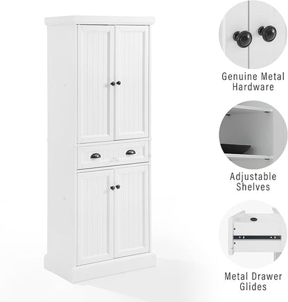 Crosley Furniture Shoreline Coastal Pantry Storage Cabinet with Shelves, Kitchen, Dining, or Laundry Room, White
