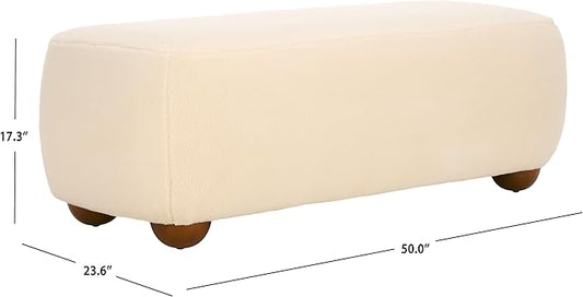 SAFAVIEH Home Collection Whitley Cream Faux Shearling/Brown Rectangular Ottoman with Solid Wood Legs
