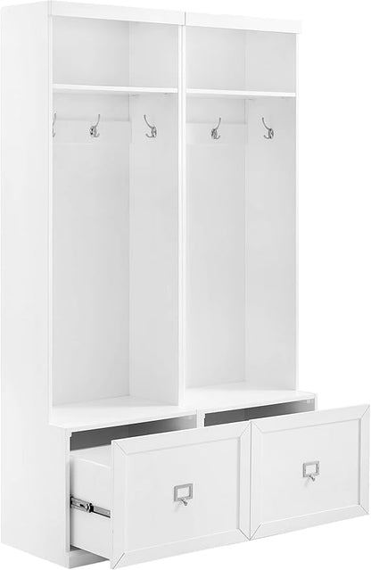 Crosley Furniture Harper 2-Piece Hall Tree Entryway Set with Storage Bench and Coat Rack Hooks for Hanging, White