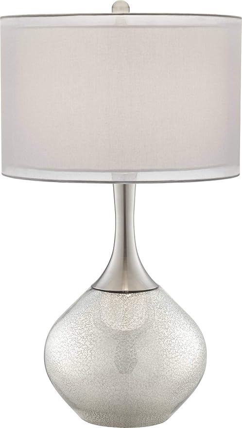Possini Euro Design Swift Modern Table Lamp 30 1/2" Tall Mercury Glass Chrome Metal Neck Twin Double Drum Shade Decor for Bedroom Living Room House Bedside Nightstand Home Office Entryway Family