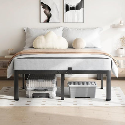 14 Inch California King Bed Frame, 3500Lbs Heavy Duty Metal Platform with Round Corner Legs Mattress Slide Stopper, Steel Slat Support No Box Spring Needed, Noise Free, Non-Slip, Easy Assembly