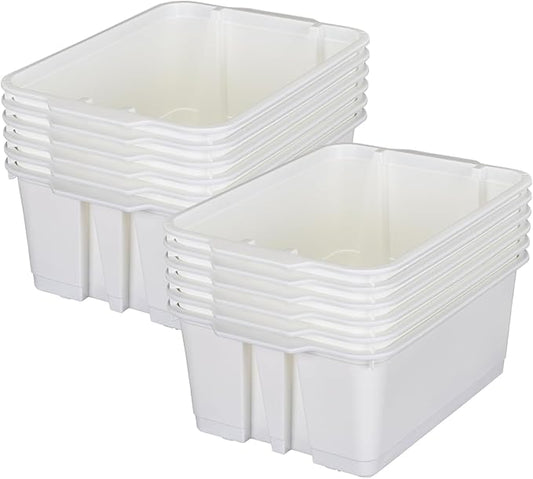 Really Good Stuff Stacking Bins, 14" x 10" x 5 .75" - 12 Pack, White, Stackable Storage Plastic Bins for Classroom Organization, Home Storage, Office & Hospital Supplies