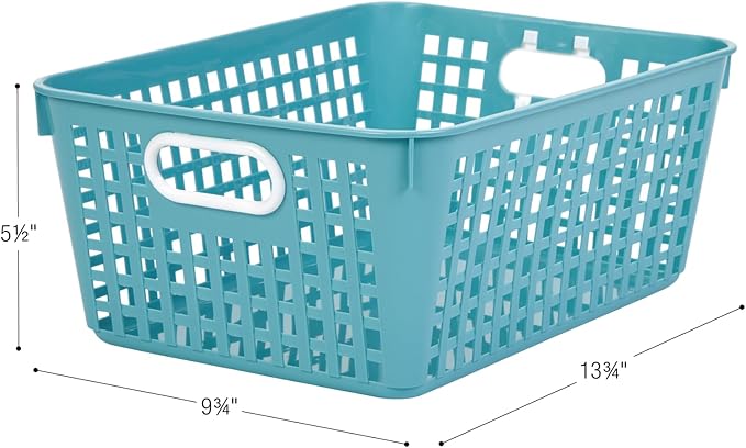 Really Good Stuff 160016WA Multi-Purpose Plastic Storage Baskets for Classroom or Home Use - Stackable Mesh Plastic Baskets with Grip Handles 13" x 10" (Water - Set of 12)