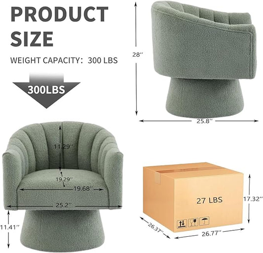 Swivel Accent Chair Set of 2, Upholstered Teddy 360° Swivel Barrel Chair for Living Room Overstuffed Bouncle Reading Chair Round Armchair for Bedroom,Vanity,Office-Green
