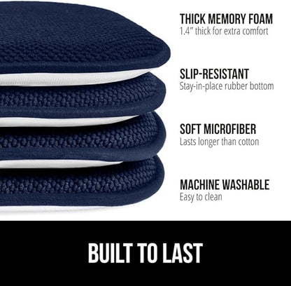 GORILLA GRIP Slip Resistant Chair Cushions, No Ties Required, Memory Foam Pads for Dining Room, Kitchen Table, Office, Rocking Chairs, Plush Seat Cover Cushion Pad, Home Decor, Set of 4, 16x16, Navy