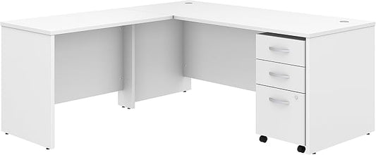 Studio C 72W x 30D L Shaped Desk with Mobile File Cabinet and 42W Return in White