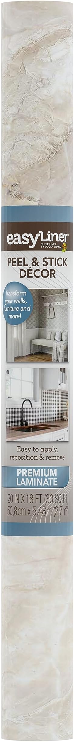 EasyLiner Peel & Stick Decor Removable Peel and Stick Wallpaper - Self Adhesive Decorative Shelf Paper for Cabinets, Walls, Resurfacing Projects - Adhesive Shelf Liner - 20in x 18ft - Taupe Marble