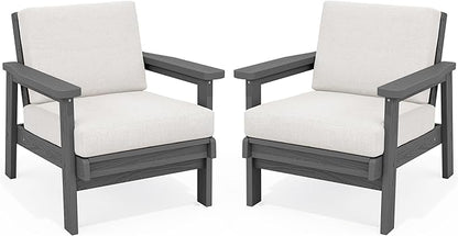 SERWALL HDPE Outdoor Couch Set of 2, All-Weather Wood-Like Outdoor Patio Furniture Set, Outdoor Sofa Chairs with Khaki Cushions