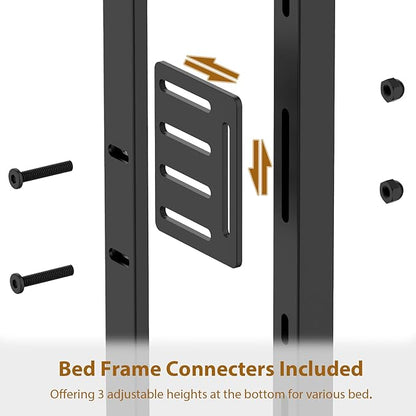 Queen Size Headboard with Drawers, Outlets & USB Ports,Sturdy Wood Bed Frame with Adjustable Height, Built-in LED Lighting (Black, Queen 59 * 7.08 * 45.7)