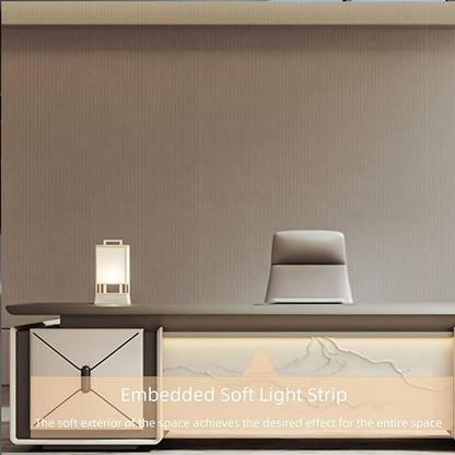 94IN L-Shaped Executive Desk with Drawer Cabinet, Executive Office Desk with LED Strip & Exquisite Handle & Fashionable Pattern Design