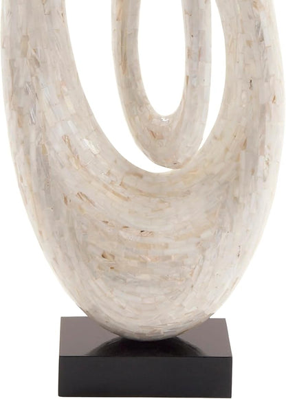 Deco 79 Mother of Pearl Shell Abstract Decorative Sculpture Swirl Home Decor Statue with Black Base, Accent Figurine 12" x 5" x 30", White