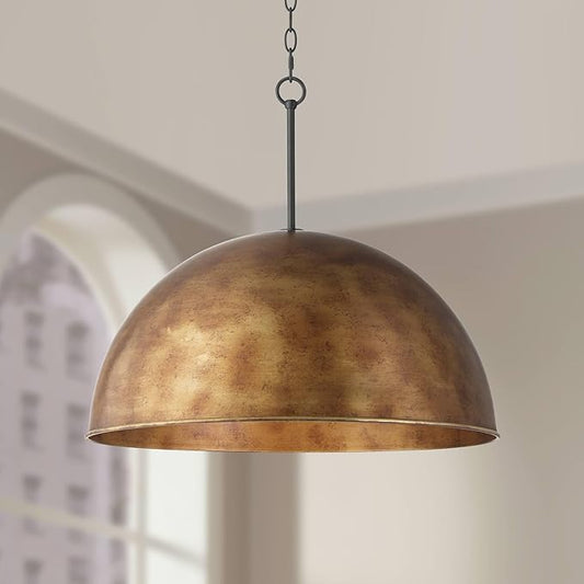 Possini Euro Design Julian 24" Rustic Industrial Pendant Ceiling Light Fixture Dining Room Over Table Kitchen Island Foyer Dome Hanging 4-Light Brown Bronze Finish Hallway Entryway Living Room