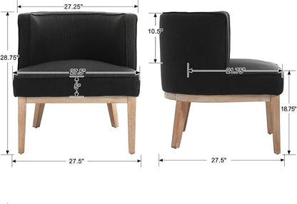 Set of 2 Accent Arm Chair with Wood Legs, Comfy Barrel Side Chair Linen Upholstered Reading Chairs with Back for Living Room Bedroom, Charcoal