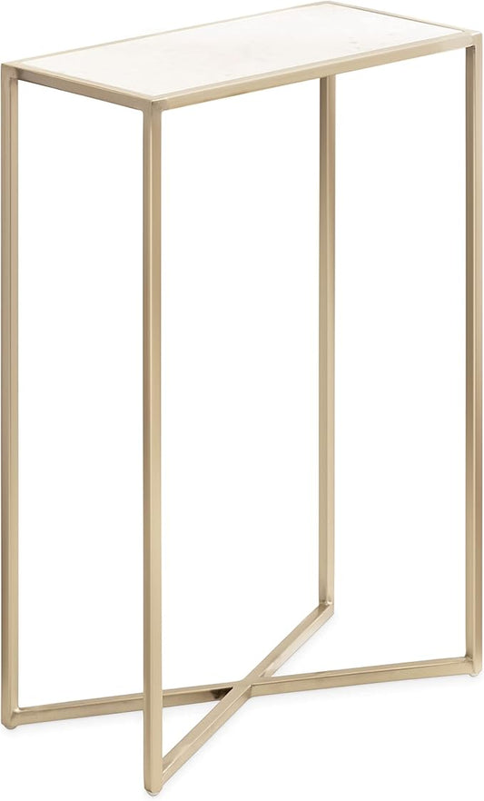 Kate and Laurel Jaspur Modern Slim Side Table, 16 x 8 x 24, White Marble and Gold, Decorative Glam Narrow End Table for Use as Narrow Bedroom Nightstand or Living Room Accent