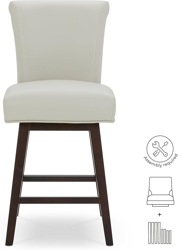 CHITA 26 Inch Counter Height Swivel Bar Stool, FSC Certified Modern Upholstered Faux Leather Swivel Barstool Chair with Back, Creamy Grey