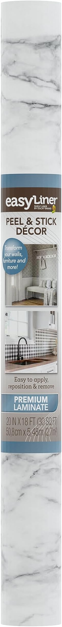 EasyLiner Peel & Stick Decor Removable Peel and Stick Wallpaper - Self Adhesive Decorative Shelf Paper for Cabinets, Walls, Resurfacing Projects - Adhesive Shelf Liner - 20in x 18ft - Gray Marble