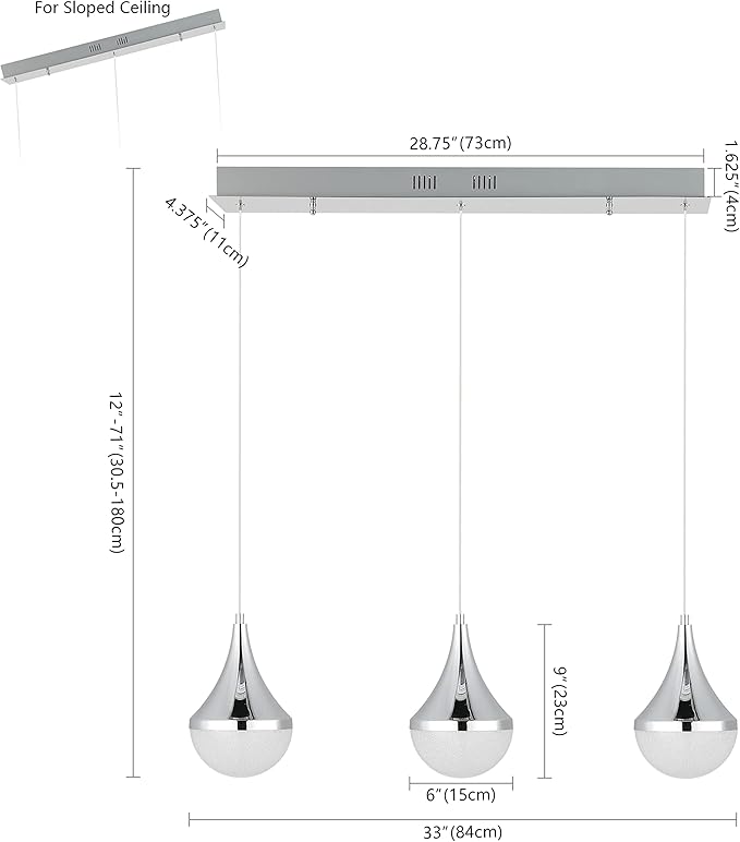 JONATHAN Y JYL7121A Elyse Teardrop 33" 3-Light Modern Mid-Century Iron/Acrylic Integrated Linear LED Pendant French Country,Vintage,Bohemian, Chrome/White