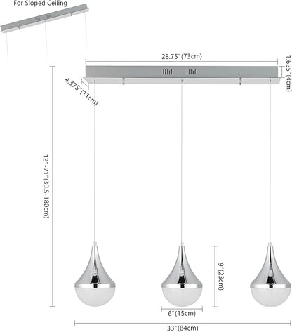 JONATHAN Y JYL7121A Elyse Teardrop 33" 3-Light Modern Mid-Century Iron/Acrylic Integrated Linear LED Pendant French Country,Vintage,Bohemian, Chrome/White