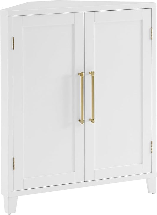 Crosley Furniture Roarke Stackable Corner Pantry Storage Cabinet with Shelves, Kitchen, Dining, Laundry, White