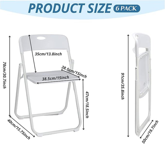 Karl home 6 Pcs Folding Chair, 300LBS Lightweight Foldable Plastic Chair, Reinforced Metal Frame Easy to Fold & Store for Indoor & Outdoor, Wedding, Party, Meeting Room, Patio and Garden, White
