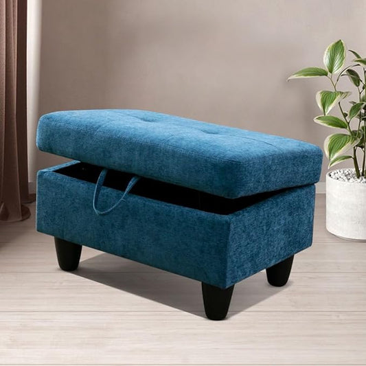 Ottoman Storage Ottoman Bench Flannel Footrest Footstool with Hinged Lid for Living Room, Bedroom, Entryway, Blue, 28.5"X19"X17.5"
