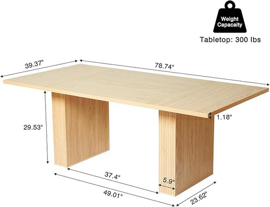 LEVNARY 78 Inch Long Executive Desk, Large Office Desk with Wood Strip Base, Modern Farmhouse Computer Desk Business Furniture for Home Office (Natural Oak)